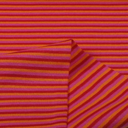 Tissu Bord-Côtes Rayures 3mm Orange Fuchsia Rouge