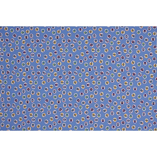 Children's Fabric (Jersey) - Owl On Gingham Bleu