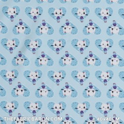 Children's Fabric (Jersey) - Kitty Light Blue