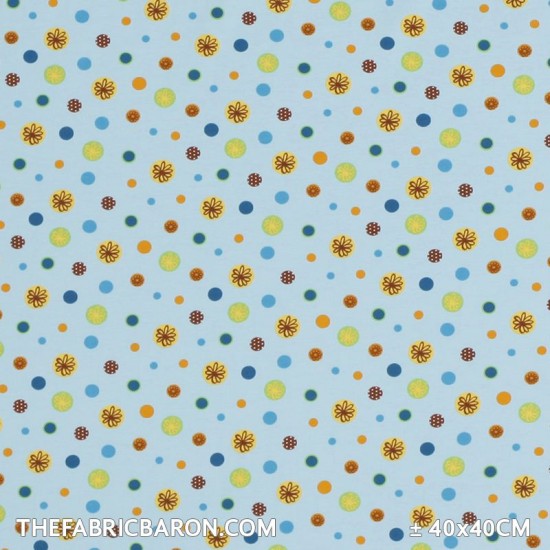 Children's Fabric (Jersey) - Bulb And Flower Light Blue