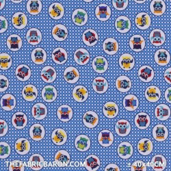 Children's Fabric (Jersey) - Owl On Gingham Bleu
