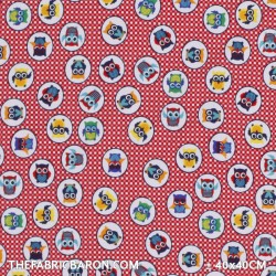 Children's Fabric (Jersey) - Owl On Gingham Red