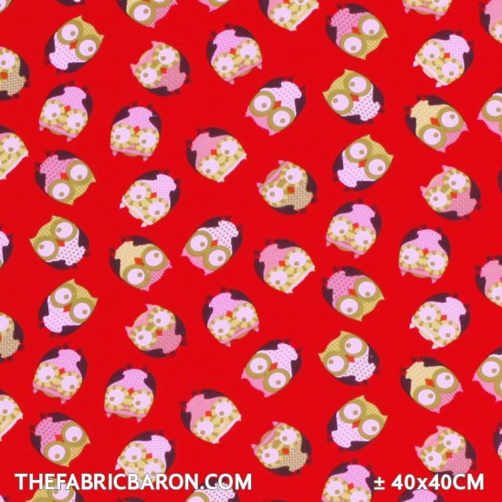 Children's Fabric (Jersey) - Owl Red