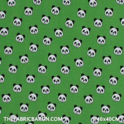 Children's Fabric (Jersey) - Printed Panda Green
