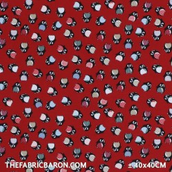 Children's Fabric (Jersey) - Penguin Dark Red