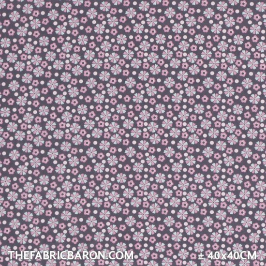 Baumwolle Bedruckt - Blume Mit Dot Grau