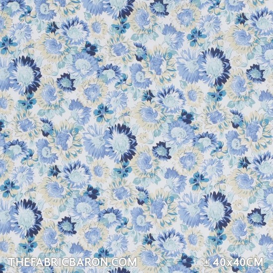 Coton Imprimé - Pissenlit Fleur Bleu