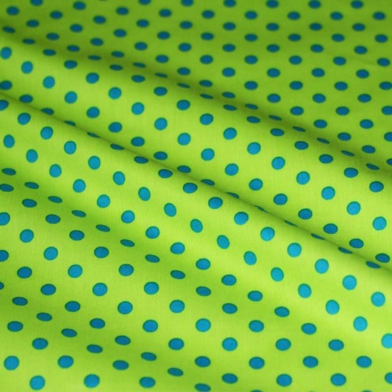 Coated Fabric Cotton Dots Lime Aqua 7mm