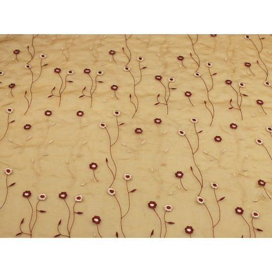 Silk Embroidered Flowers - Gold/Red
