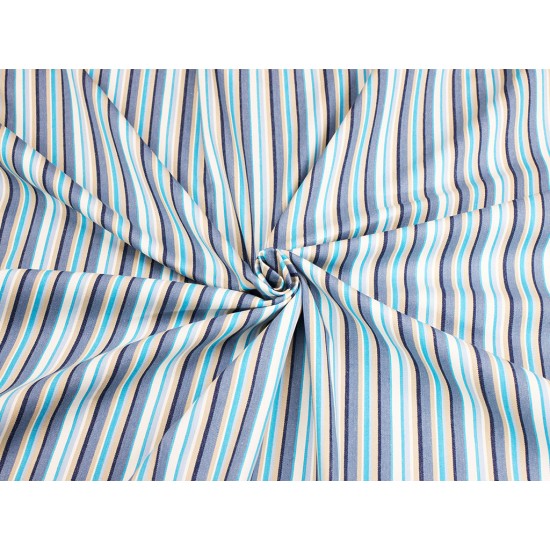 Cotton Twill Striped - Turquoise/Beige/Navy