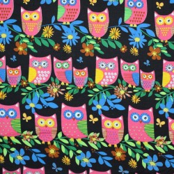 Child Fabric Cotton Owl Fabrics - Black