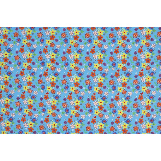Children's Fabric - Flower Butterfly Aqua
