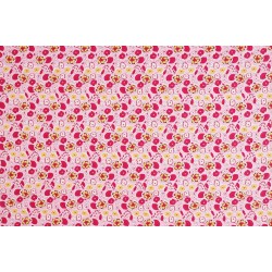 Tissu Pour Enfants - Fleurs avec feuille rose