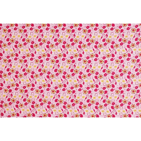 Children's Fabric - Flowers With Leaf Pink