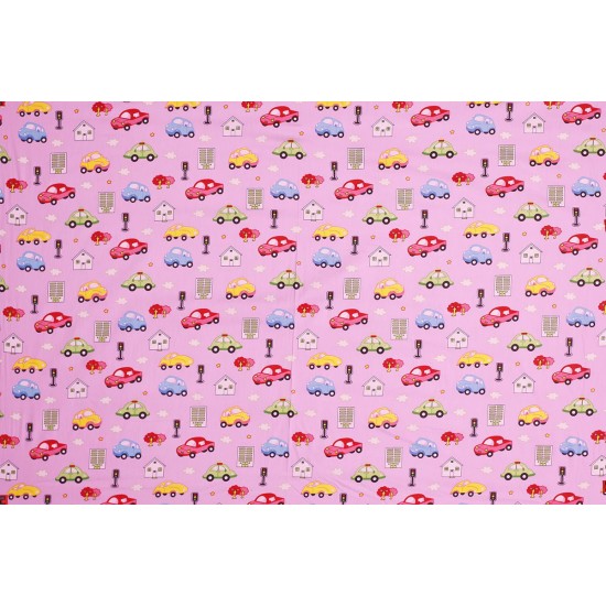 Children's Fabric - Toy Car Pink