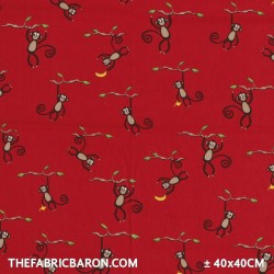Children's Fabric - Monkeys Red