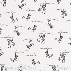 Children's Fabric - Monkeys White