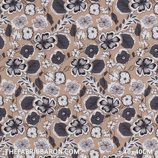 Children's Fabric - Flowers With Leaf Beige