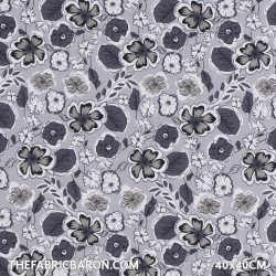 Children's Fabric - Flowers With Leaf Grey
