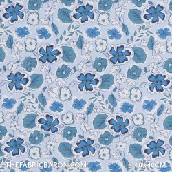 Tissu Pour Enfants - Fleurs avec feuilles bleu clair
