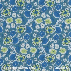 Children's Fabric - Flowers With Leaf Petrol