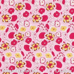 Children's Fabric - Flowers With Leaf Pink