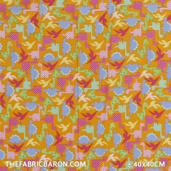Children's Fabric - Dino Orange
