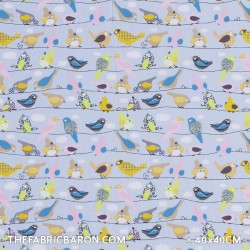 Children's Fabric - A Bird on a Branch Light Blue