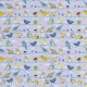 Kinderstof - Een vogel op een tak-lichtblauw