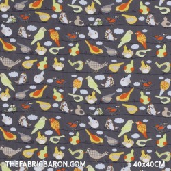 Children's Fabric - A Bird on a Branch Grey