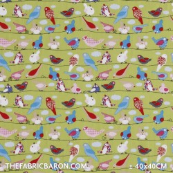 Children's Fabric - A Bird on a Branch Lime
