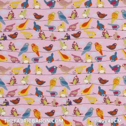 Children's Fabric - A Bird on a Branch Pink
