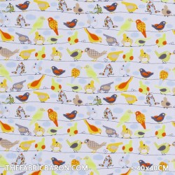 Children's Fabric - A Bird on a Branch White Beige