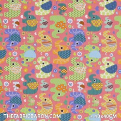 Children's Fabric - Elephant With Heart Pink