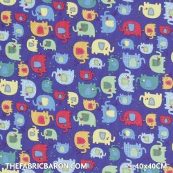 Children's Fabric - Elephants Purple 