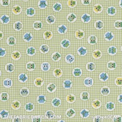 Children's Fabric - Owl On Gingham Lime