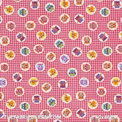 Children's Fabric - Owl On Gingham Red