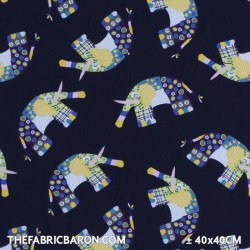 Children's Fabric - Elephants Big Navy