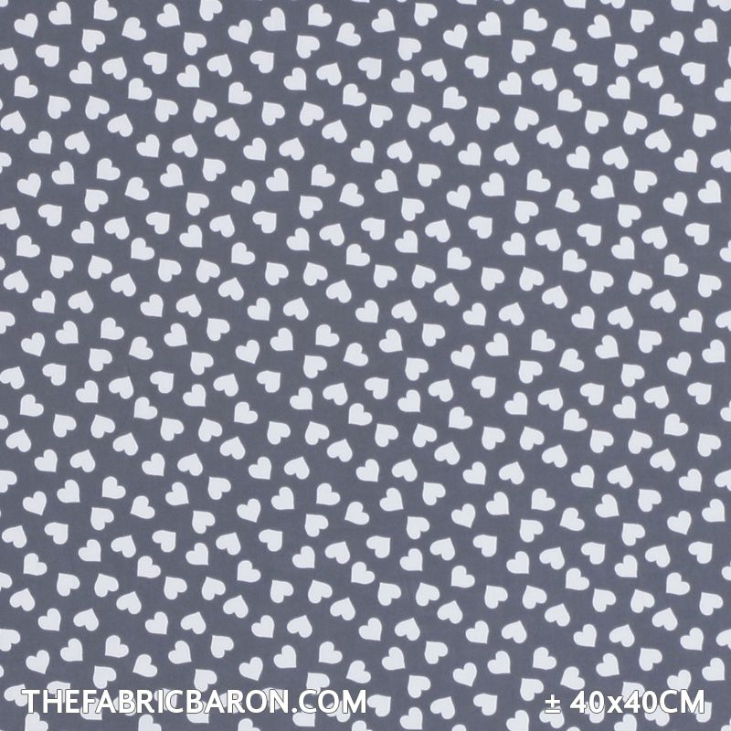 Children's Fabric - Hearts Grey White