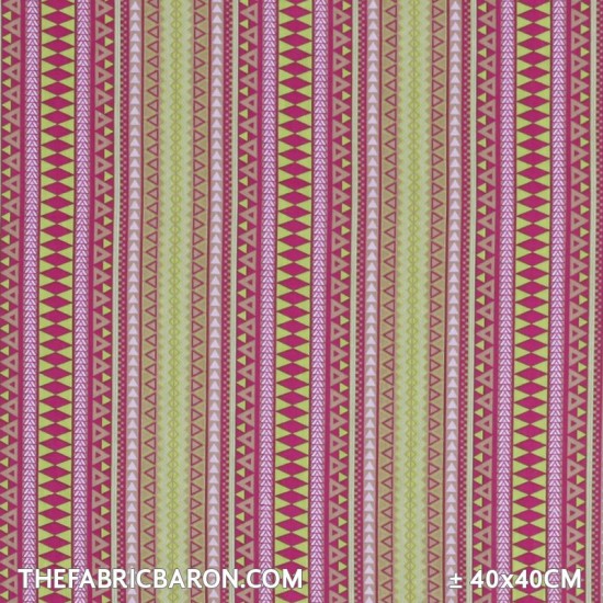 Children's Fabric - Mexico Stripes Lime Fuchsia