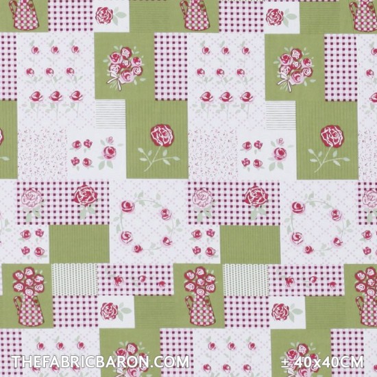 Children's Fabric - Patchwork Roses Lime