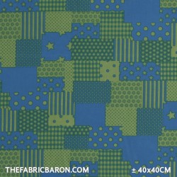 Children's Fabric - Patchwork Fabric Lime Aqua