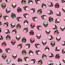 Kinderstof - Pinguin roze