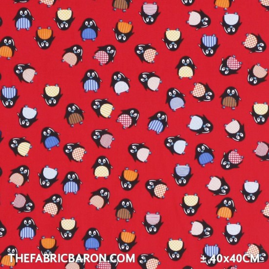 Children's Fabric - Pinguin Rot