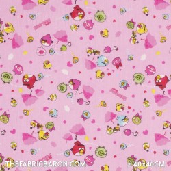 Children's Fabric - Round Birds Pink
