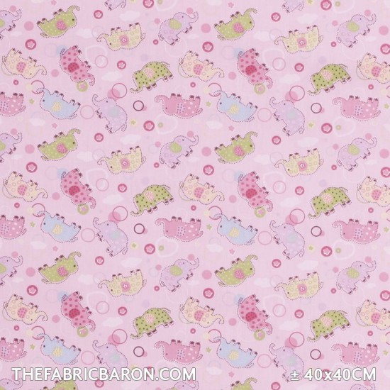 Children's Fabric - Beautiful Elephants Pink