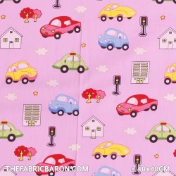 Kinderstof - Speelgoed auto roze