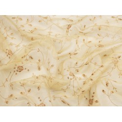 Silk Embroidered Velvet Leaf - Beige