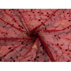 Silk Embroidered Velvet Leaf - Bordeaux
