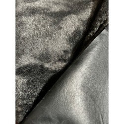 Lammy Coat-  Grey Faux Fur - Black Leather 
